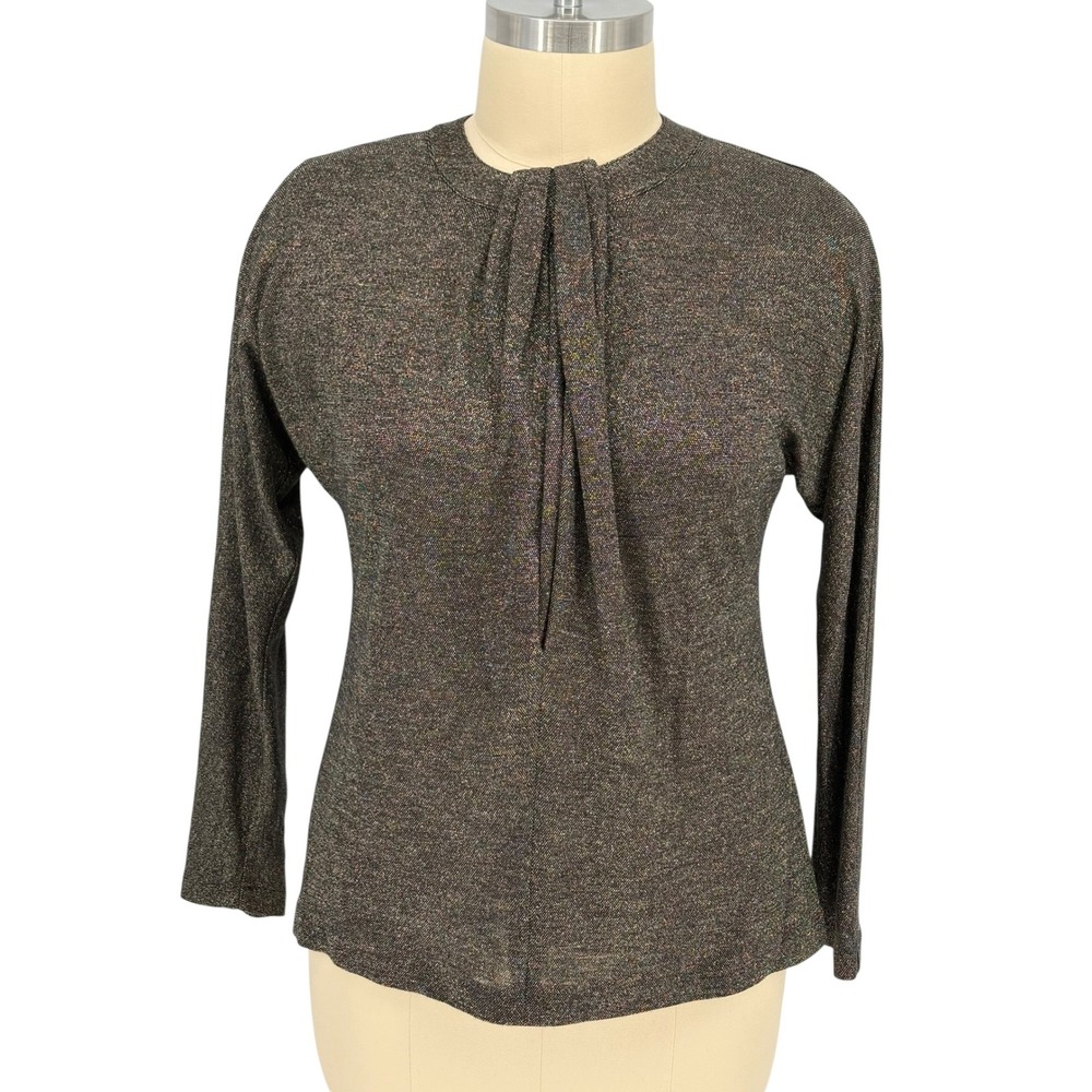 Vintage Caché Alfred Sung Blouse Bronze Metallic Knit Shoulder Pads Size M